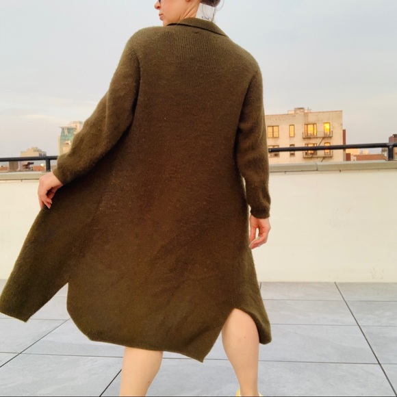SOLD ON MERC Italian Knit Thick Long Mohair Wool Duster Cardigan Army Green - Picture 12 of 16